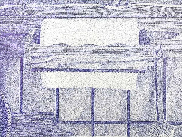 ”Hushållspapper” är ett verk av Anders Granberg gjort år 2019. Tekniken är Ballpoint penna på papper i ett unikt exemplar. Verket mäter 70 x 89 cm och bildytan är 58 x 77 cm, signerat av konstnären.