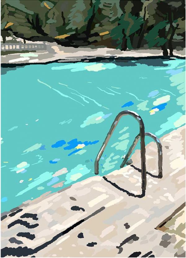 ”Pool” är ett verk av Erika Lindblom gjort år 2019. Tekniken är Giclée och finns i en upplaga på 100 exemplar. Verket mäter 30 x 21 cm, själva bildytan är 23 x 16,5 cm.