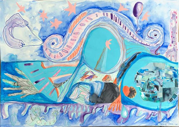 ”Havets vågor” är ett verk av Anna Tedestam gjort år 2020. Tekniken är Collage, Akvarell, oljepastell och blyerts på papper. Det är ett unikt exemplar som mäter 50 x 70 cm.