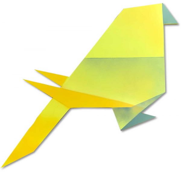 "Paper bird yellow” är ett konstverk av Tonk the Trooper gjort år 2020. Tekniken är Akryl och lackfärg på skuren kanalplast och finns i en upplaga på 1 unikt exemplar. Verket mäter 38 x 77 cm.