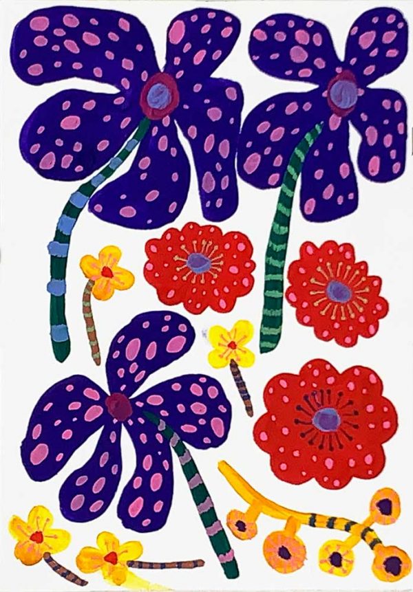 ”Yoyos Toxic Flowers” är ett verk av Yoyo Nasty gjort år 2020. Tekniken är guache på papper och finns i ett unikt exemplar. Verket mäter 30 x 21 cm.