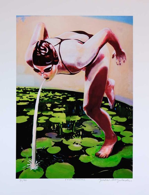”Frog Princess” är ett verk av Joakim Allgulander gjort år 2020. Tekniken är Giclée och finns i en upplaga på 90 exemplar. Verket mäter 60 x 45 cm.