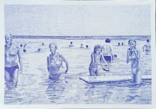 ”Havet, 1985” är ett unikt verk av Anders Granberg gjort år 2023. Tekniken är kulspetspenna på papper i ett enda exemplar. Verket mäter 70 x 100 cm och bildytan är 63,5 x 94 cm, signerat av konstnären på baksidan.