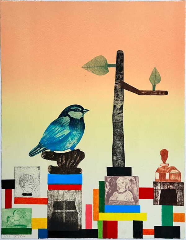 ”Björken” är ett verk av Kristina Thun gjort år 2023. Tekniken är Litografi, etsning, torrnål, fotopolymer och finns i en upplaga på 23 exemplar. Verket mäter 40 x 30 cm.