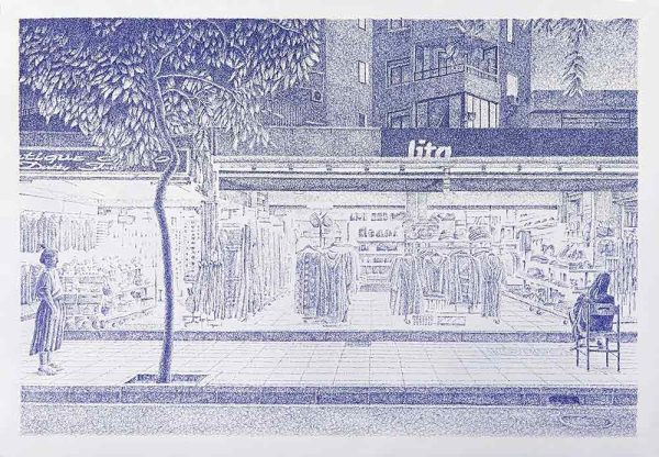 ”Lite Supermarket” är ett unikt verk av Anders Granberg gjort år 2024. Tekniken är kulspetspenna på papper i ett enda exemplar. Verket mäter 70 x 100 cm och bildytan är 63,5 x 94 cm, signerat av konstnären på baksidan.