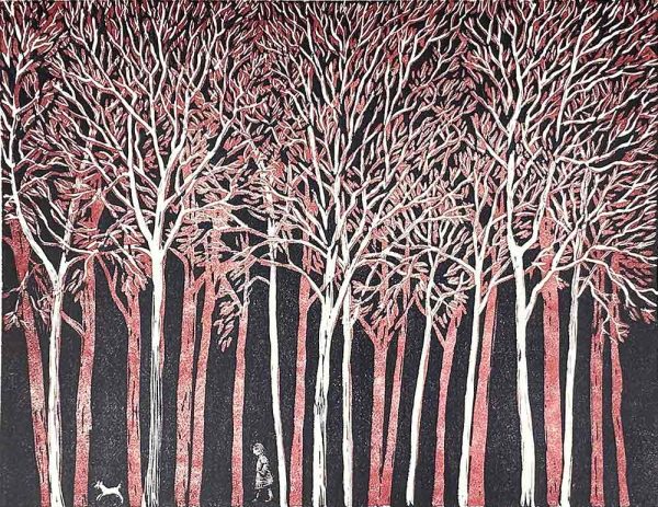 ”I skogen” är ett verk av Peter Ern gjort år 2024. Tekniken är träsnitt på papper och finns i en upplaga på 20 exemplar. Verket mäter 48,5 x 61 cm, med en bildyta på 40 x 52 cm.