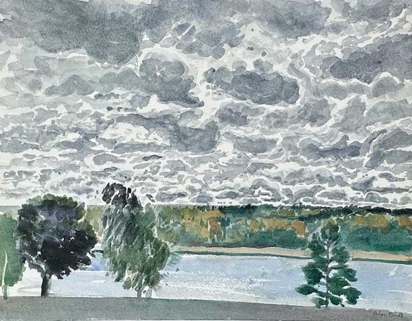 ”Landskap med moln” är ett verk av Peter Ern gjort år 2024. Tekniken är akvarell på papper och finns i en upplaga på 1 unikt exemplar. Verket mäter 31 x 41 cm, signerat av konstnären på framsidan.