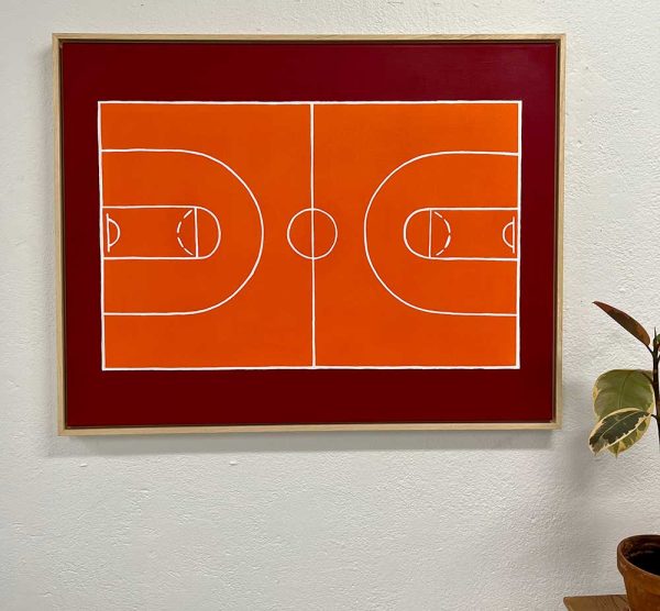 ”Basketplan” är ett verk av Oskar Palmbäck gjort år 2024. Tekniken är akryl och vinyl på duk i ett unikt exemplar, i träram. Verket mäter 70 x 90 cm plus ram. Signerat av konstnären.