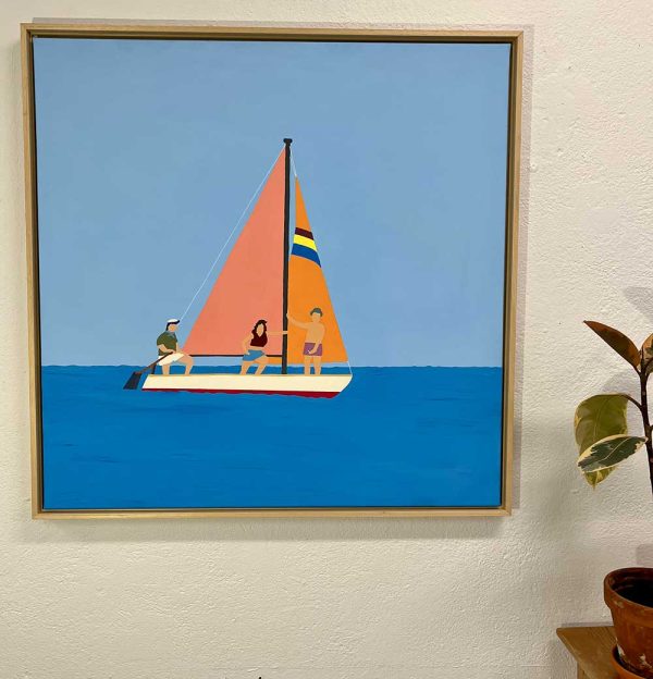 ”Regattan” är ett verk av Oskar Palmbäck gjort år 2024. Tekniken är akryl och vinyl på duk i ett unikt exemplar, i träram. Verket mäter 80 x 80 cm plus ram. Signerat av konstnären.