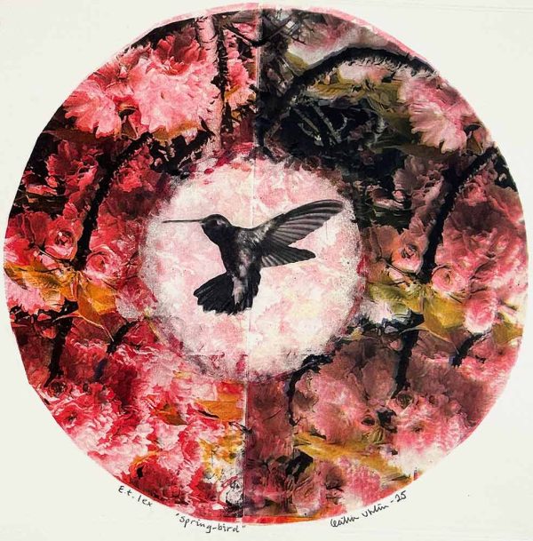 "Spring bird" är ett konstverk av Cecilia Uhlin. Det är en etsning, torrnål och fotopolymer på papper gjord 2025 i en upplaga om 1 exemplar och mäter 36 x 36 cm, med en bildyta på 28 x 28 cm. Signerat och numrerat på framsidan av konstnären.