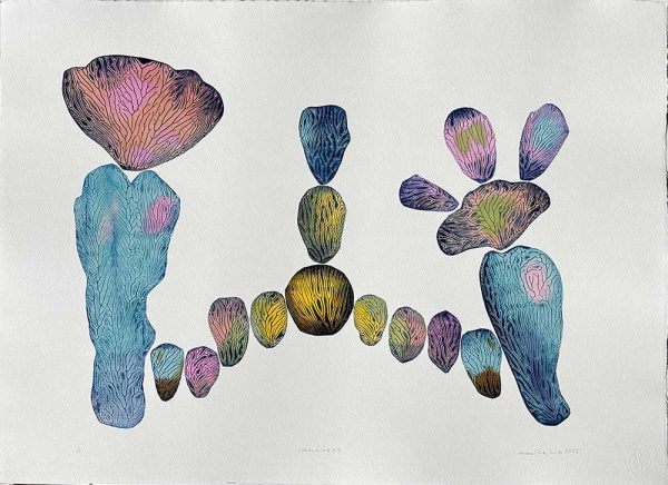 "Coralline 53" är ett verk av Cecilie Lie gjort år 2025. Tekniken är Kollografi, handkolorering på bomullspapper och finns i en upplaga på 1. Verket mäter 57 x 74 cm. Det är signerat på framsidan.
