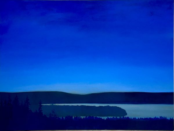 "Blå timmen" är en oljemålning på duk av Stefan Lindqvist, målad år 2010. Konstverket mäter 90 x 120 cm. Signerat på baksidan av konstnären.
