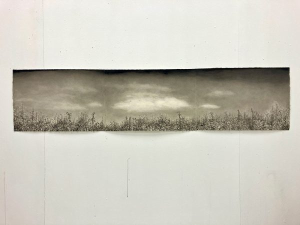 "Skymning" är en akvarell på rivet papper av Stefan Lindqvist, målad år 2024. Konstverket mäter 57 x 39 cm per blad, det är en triptyk dvs tre blad. Signerat på baksidan.