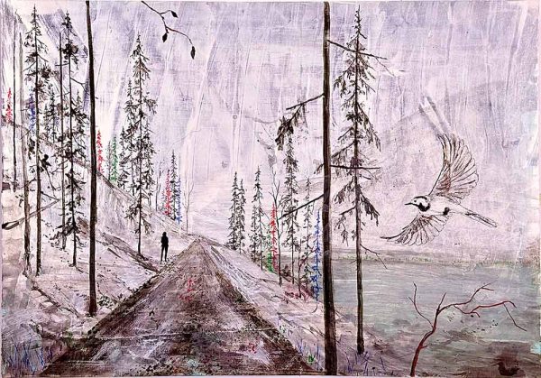 ”Hej sädesärla” är ett verk av Fredrik Lindberg gjort år 2025. Tekniken är akryl på papper och verket är unikt. Verket mäter 50 x 70 cm, signerat av konstnären på baksidan, a tergo.