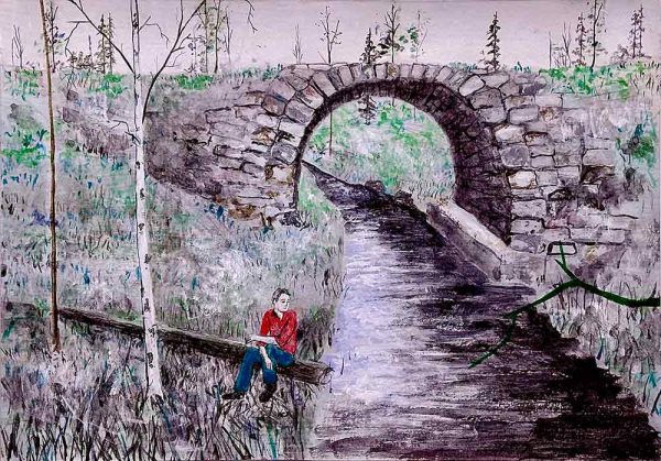 ”Stenbron” är ett verk av Fredrik Lindberg gjort år 2025. Tekniken är akryl på papper och verket är unikt. Verket mäter 20 x 30 cm, signerat av konstnären på baksidan, a tergo.