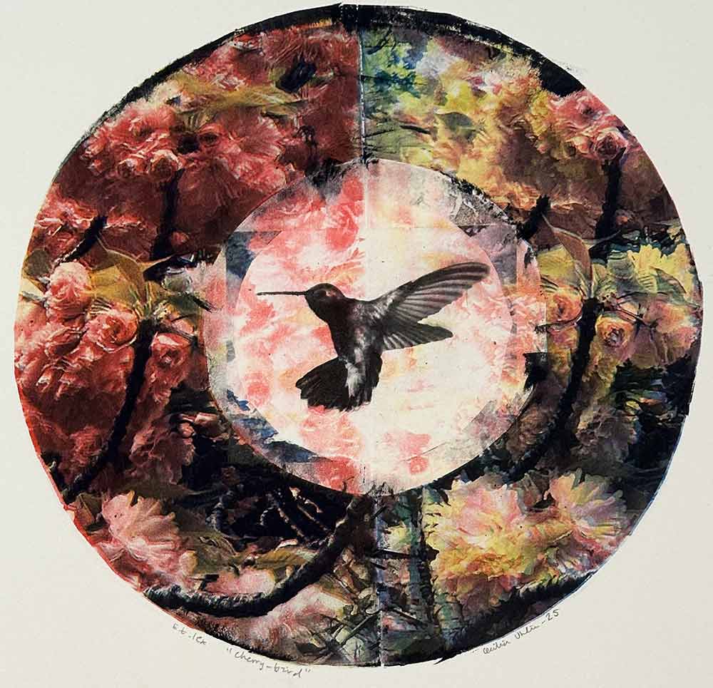 "Cherry-bird" är ett konstverk av Cecilia Uhlin. Det är en Fotopolymer/etsning/torrnål på papper gjord 2025 i en upplaga om 1 exemplar och mäter 35 x 34 cm, med en bildyta på 28 x 2 cm. Signerat och numrerat på framsidan av konstnären.
