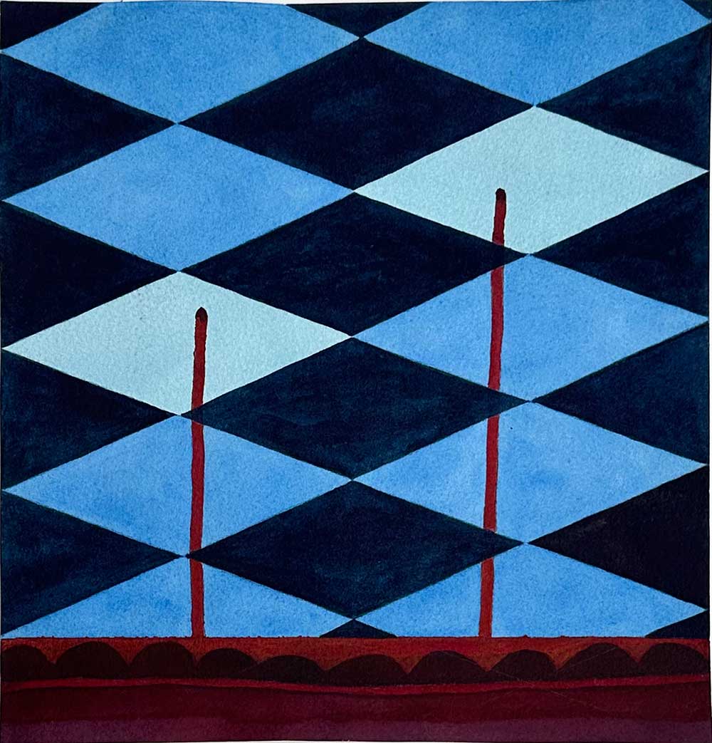 "Harlekin 1" är ett konstverk av Therese Szatek. Det är akvarell på papper gjord 2025 i ett unikt exemplar och mäter 25 x 26 cm. Signerat av konstnären.