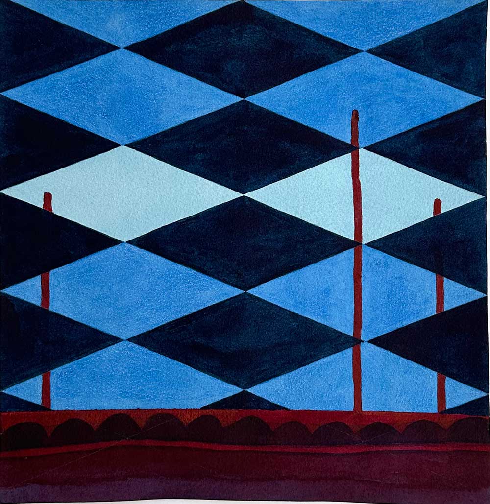 "Harlekin 2" är ett konstverk av Therese Szatek. Det är akvarell på papper gjord 2025 i ett unikt exemplar och mäter 25 x 26 cm. Signerat av konstnären.