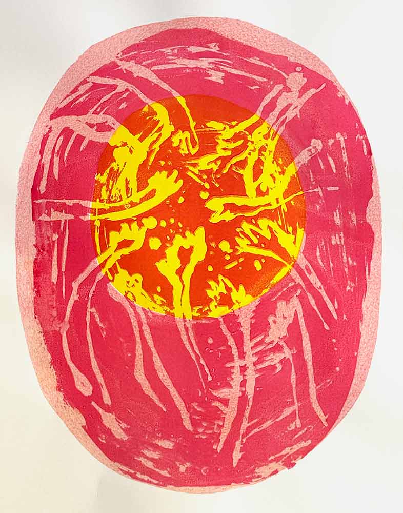 ”Ritual 1” är ett verk av Sandra Mozard gjort år 2026. Det är frihands screentryck på papper i upplaga 1(monotypi) och verket mäter 50 x 40 cm, bildytan är 35 x 27 cm.