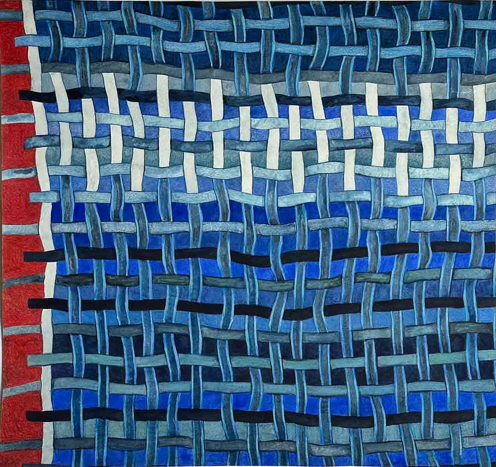 "Blå matta IV" är ett konstverk av Therese Szatek. Det är akvarell och blyerts på papper gjord 2025 i ett unikt exemplar och mäter 43 x 42 cm. Signerat av konstnären.