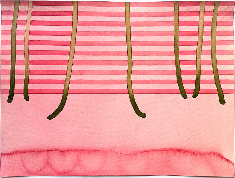 "Hälsning till Vårbygård" är ett konstverk av Therese Szatek. Det är akvarell och blyerts på papper gjord 2025 i ett unikt exemplar och mäter 43 x 42 cm. Signerat av konstnären.
